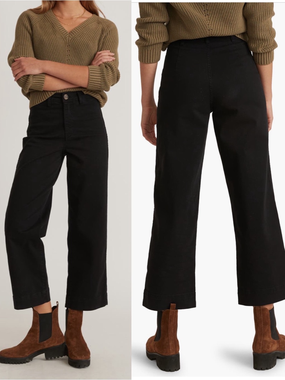 Marine Layer Bridget Cotton Blend Wide Leg Crop Ankle Pants Phantom Black